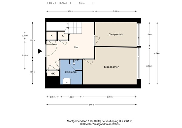 Plattegrond - Montgomerylaan 116, 2625 PR Delft - Montgomerylaan 116-3e.jpg